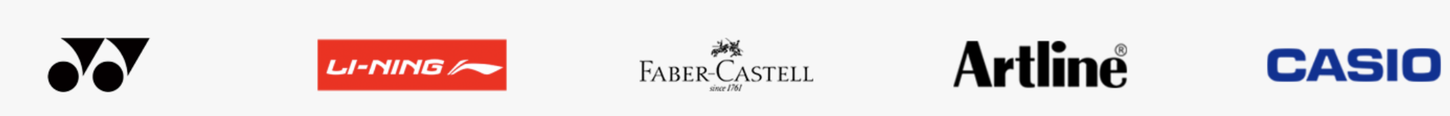 Yonex, Li-Ning, Faber-Castell, Artline and Casio